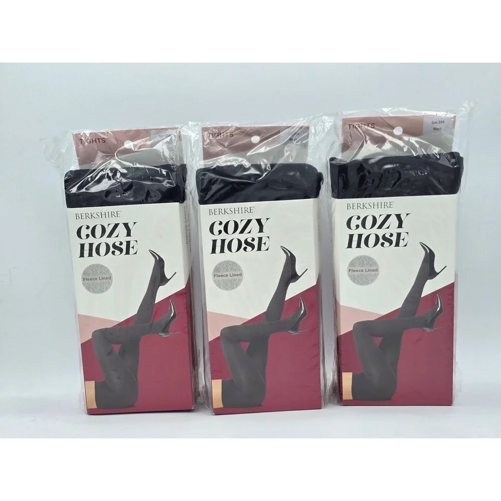 Berkshire Cozy Hose Tights Womens Size 3X4 Black Fleece Lined 70 Denier -New